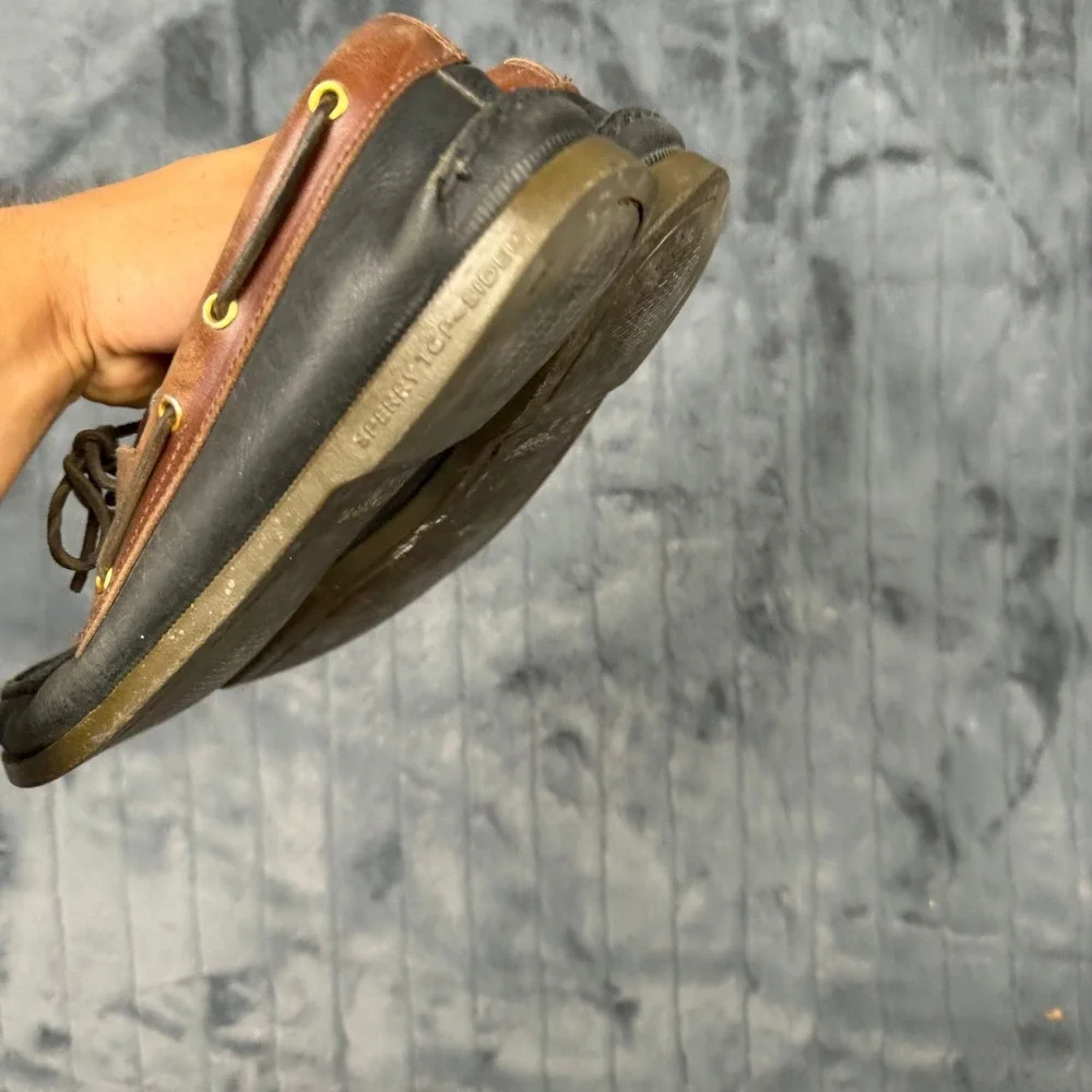 Sperry Top-Sider Authentic Original Mens 10M Black Brown Leather Boat Shoes